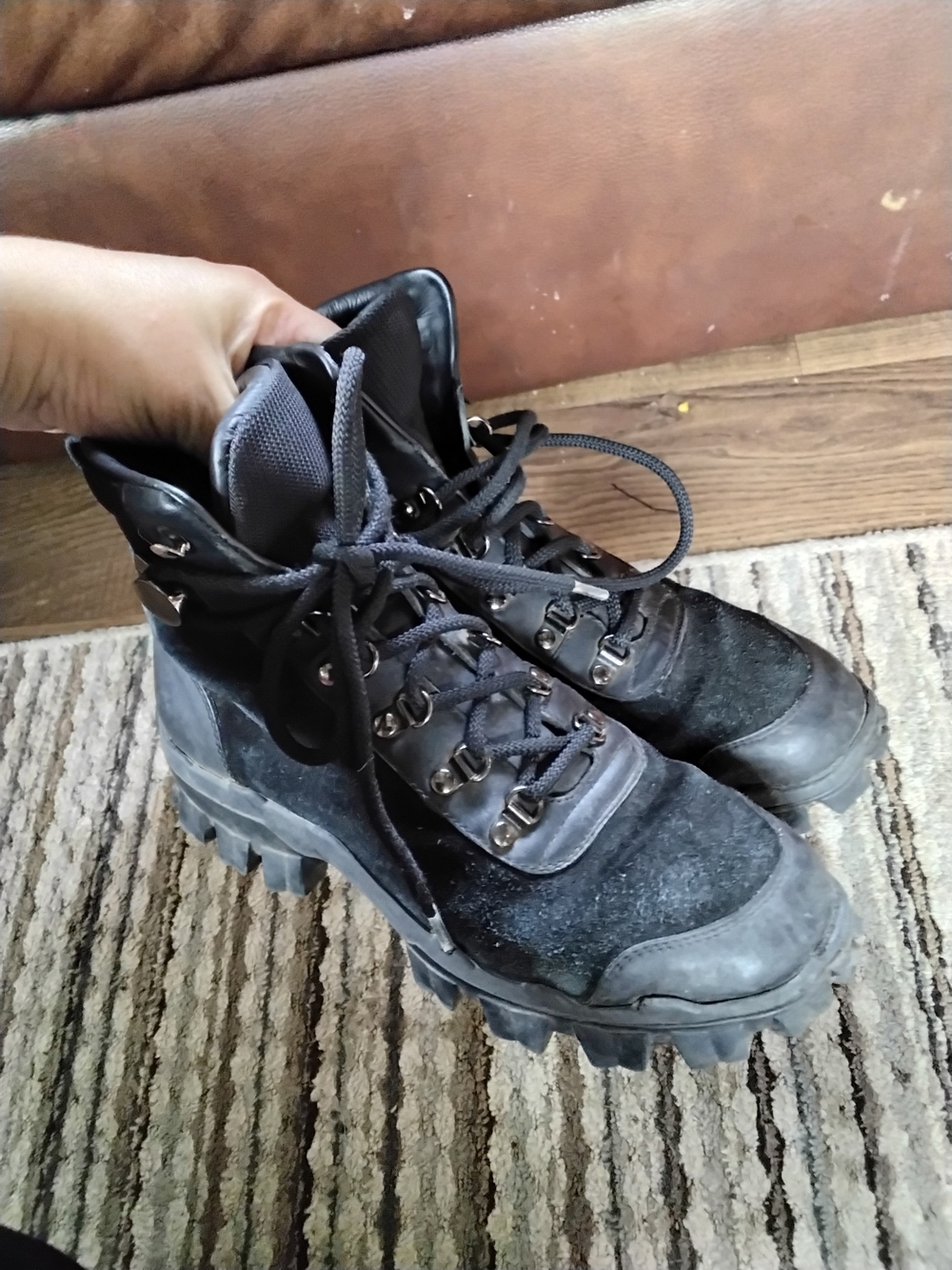 Moncler Black Suede & Leather Lug-Sole Hiking Boots